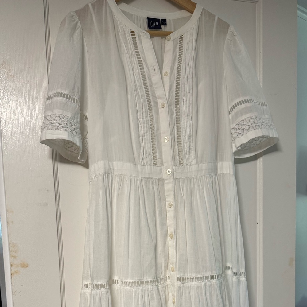 GAP Ivory Lace-Accent Cotton Voile Dress
